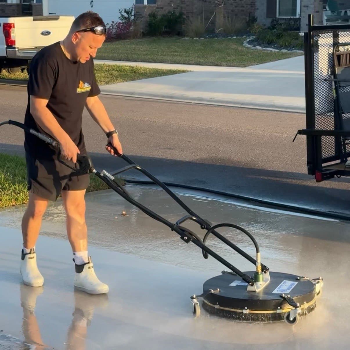 Oil stain and dirt removal from driveway before and after