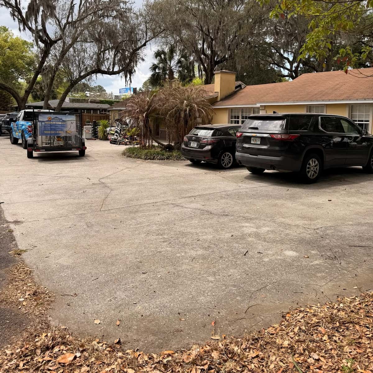 Oil stain and dirt removal from driveway before and after