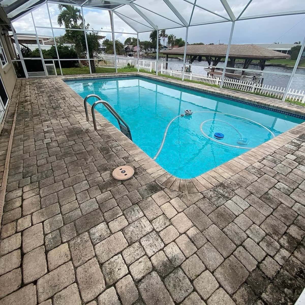 Professional pool area cleaning before and after