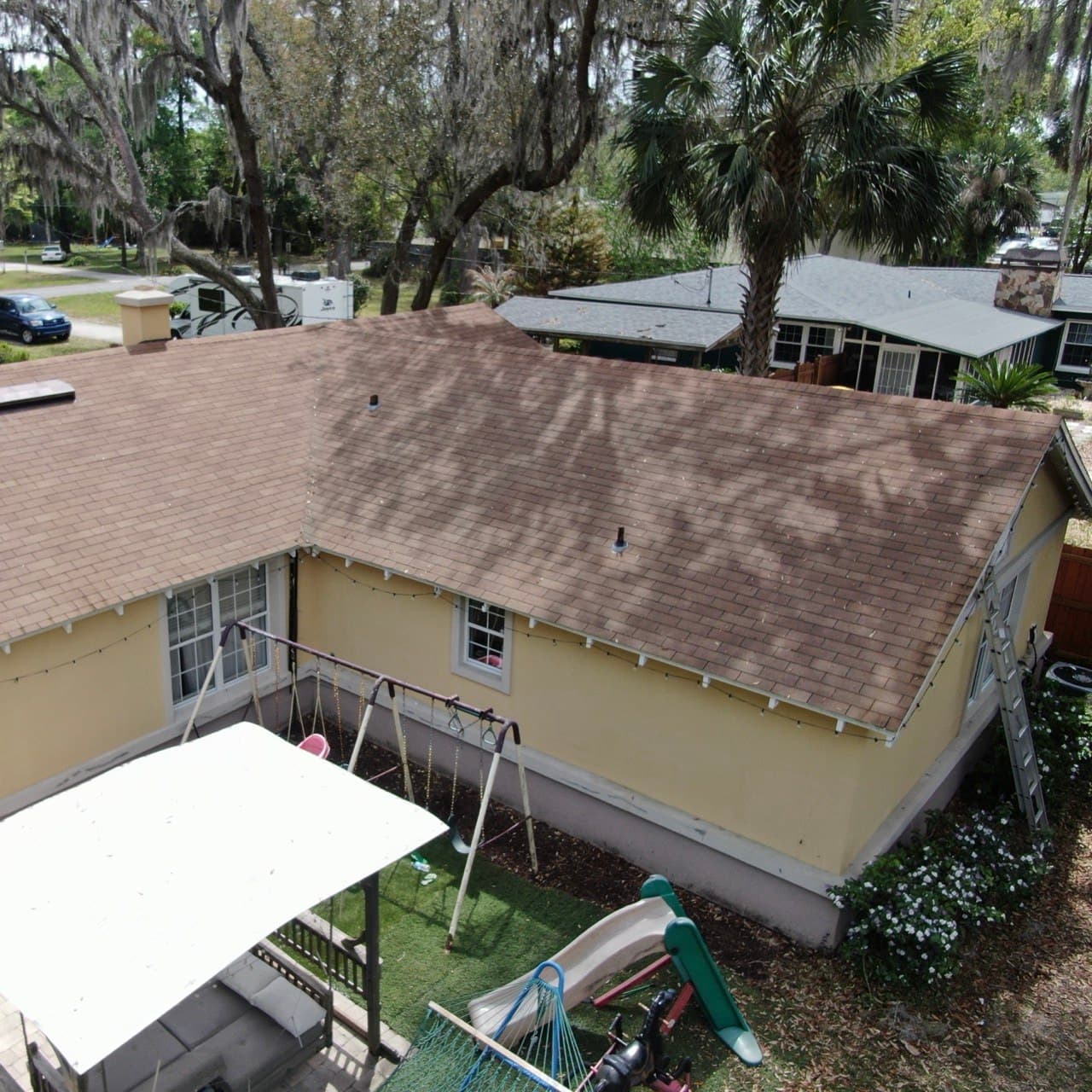 Black streak and algae removal from roof cleaning