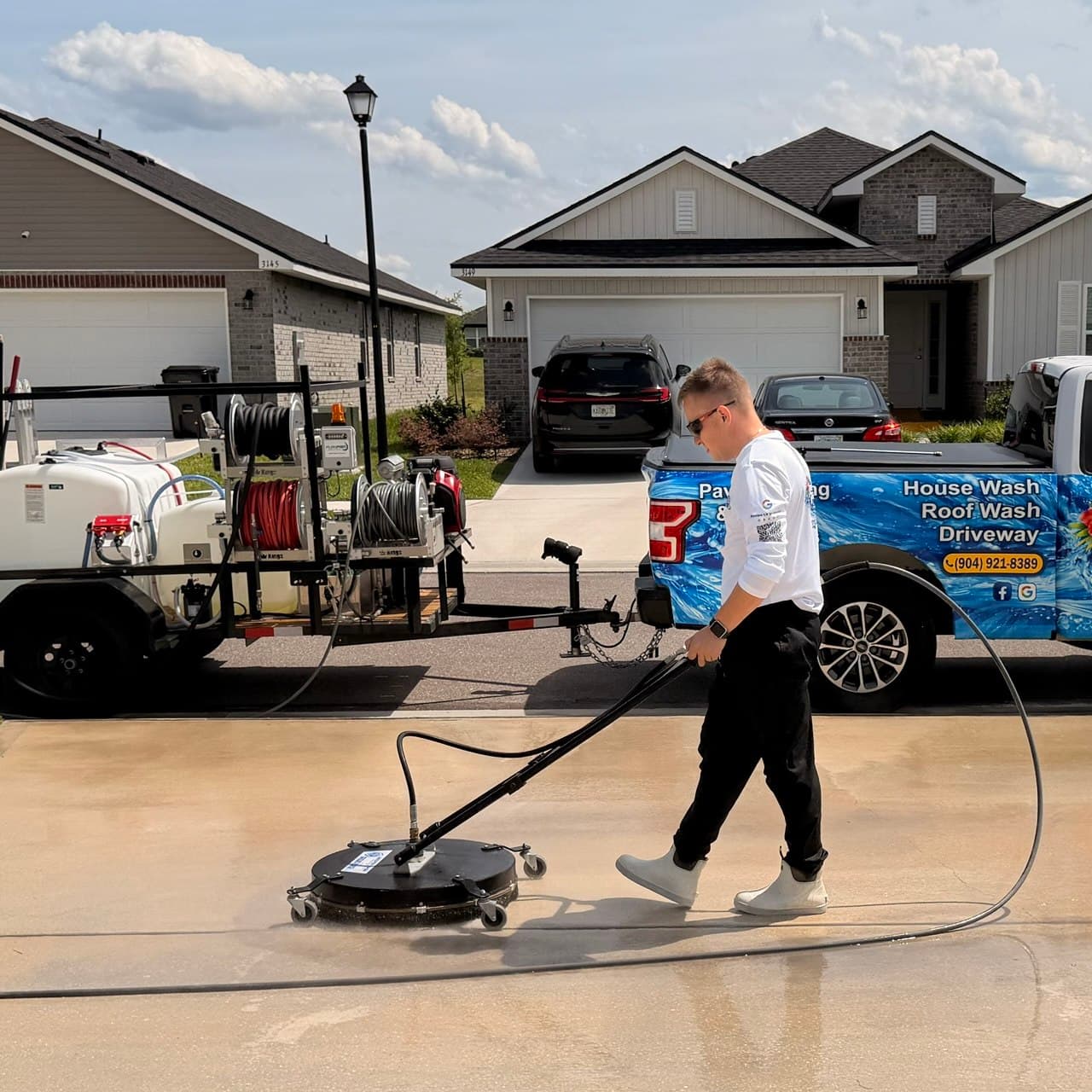 Before and after driveway pressure washing in Jacksonville, FL