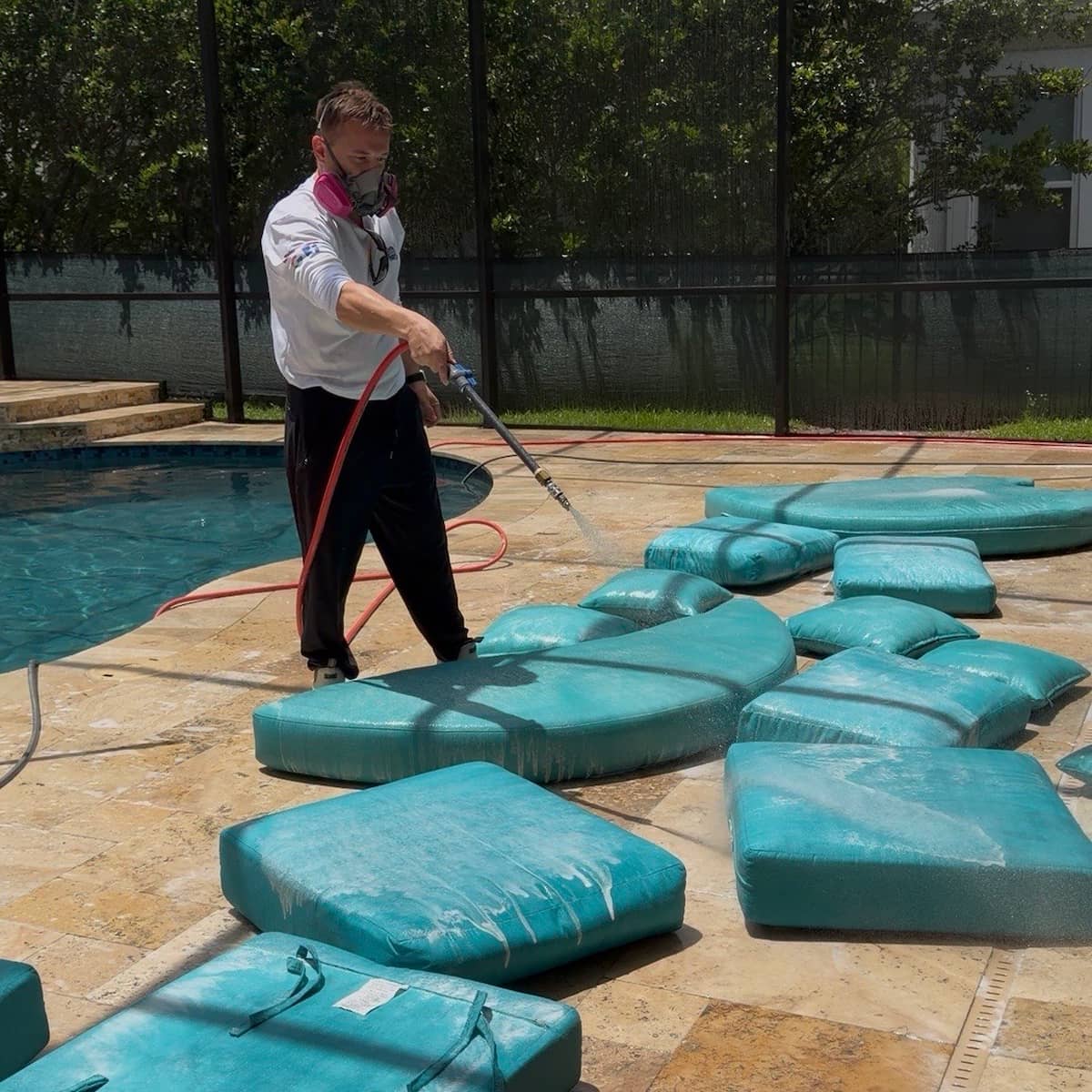 Pool deck surface restored with soft wash cleaning